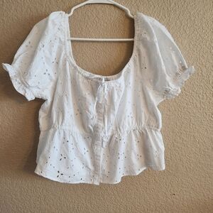 American Eagle White Eyelet Blouse XL. Cottage Core. Farmers Daughter